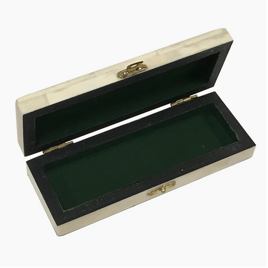 6-1/2" Skeleton-On-Coffin Black Scrimshaw Ox Bone Decorative Needlework Box
