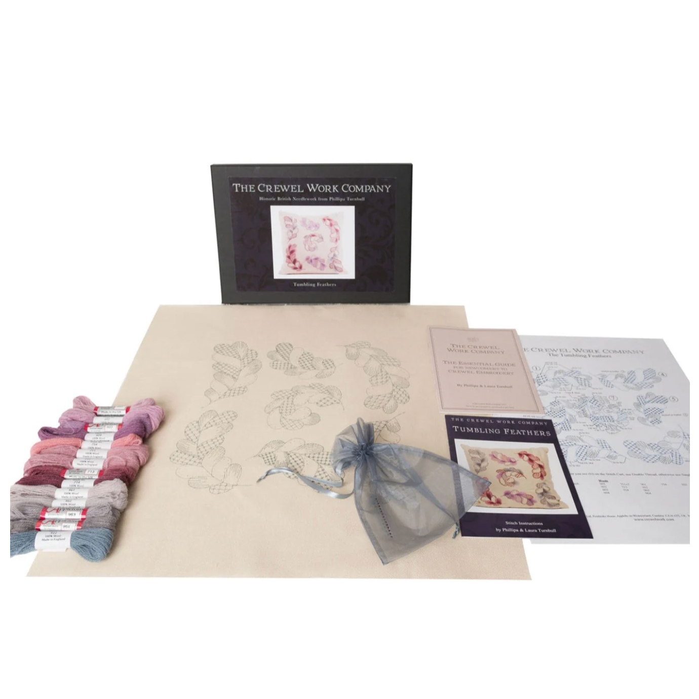 The Crewel Work Company | Tumbling Feathers Kit Crewel Embroidery Kit