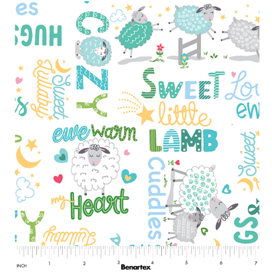 Sweet Little Lamb ~ Sweet & Cozy Words 14967-09 White