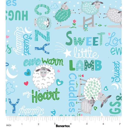 Sweet Little Lamb ~ Sweet & Cozy Words 14967-54 Sky Blue