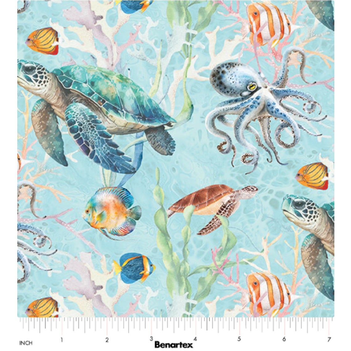 Under the Sea ~ Under Sea World 16529-80 Lt. Turquoise/Multi