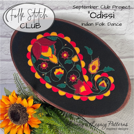 Granny's Legacy Folk Stitch Club | "Odissi" Traditional Indian Folk Dance Wool Applique Kit - September