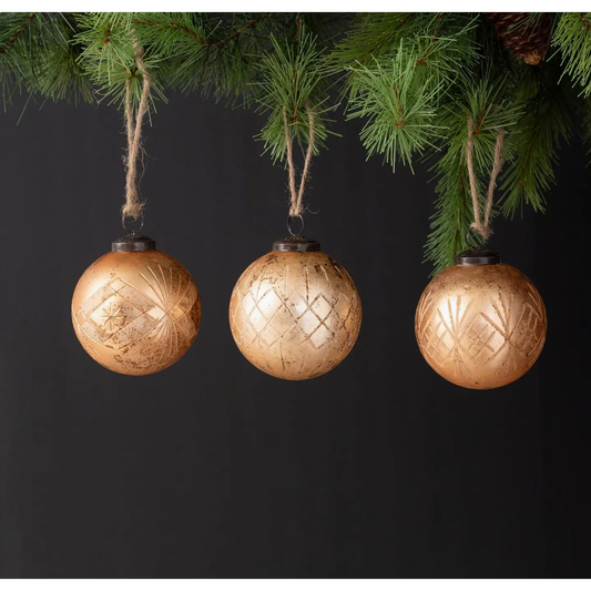Rustic Rose Gold Etched Glass Ornament