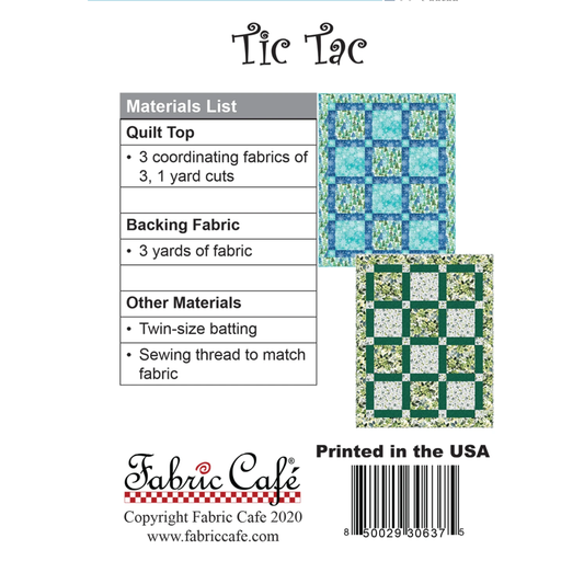 Fabric Cafe ~ Tic Tac Quilt Pattern