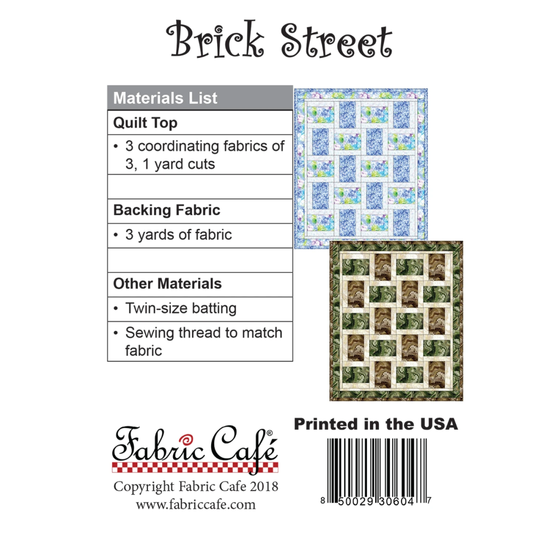 Fabric Cafe ~ Brick Street Quilt Pattern