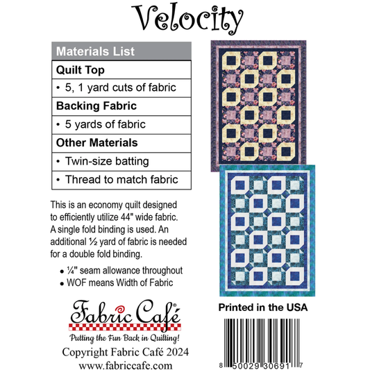 Fabric Cafe ~ Velocity Quilt Pattern