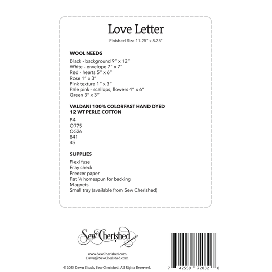Sew Cherished ~ Love Letter Wool Applique Pattern