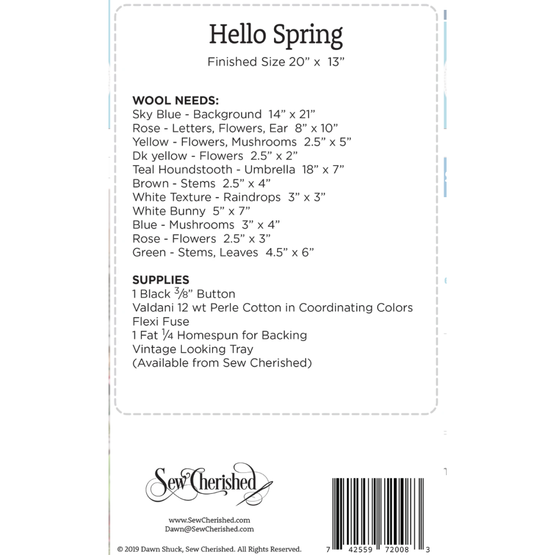 Sew Cherished ~ Hello Spring Wool Applique Pattern