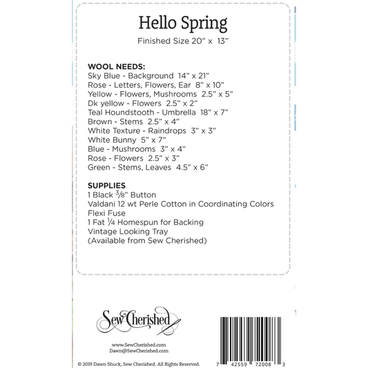 Sew Cherished ~ Hello Spring Wool Applique Pattern
