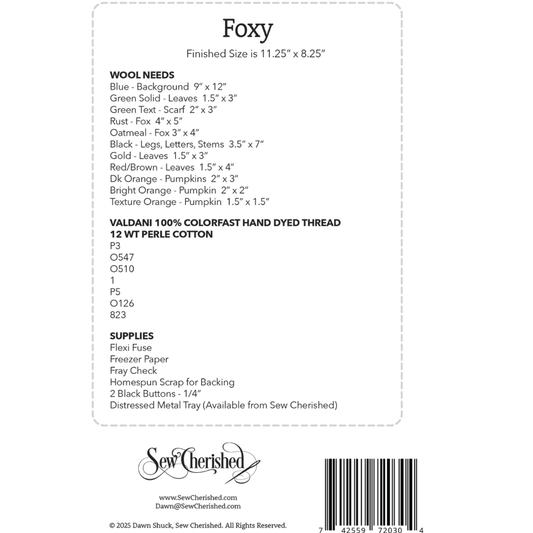 Sew Cherished ~ Foxy Wool Applique Pattern