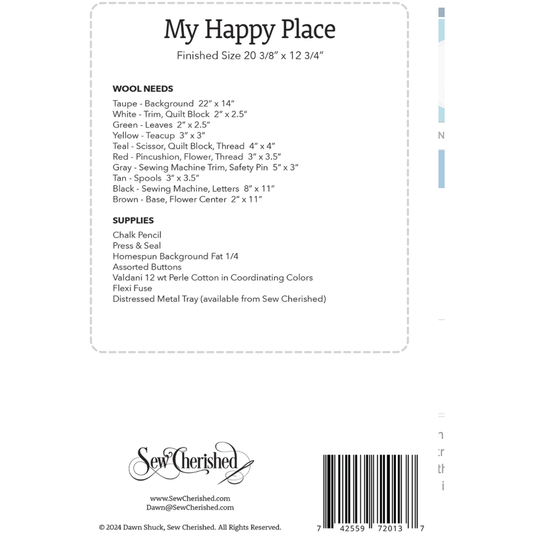 Sew Cherished ~ My Happy Place Wool Applique Pattern
