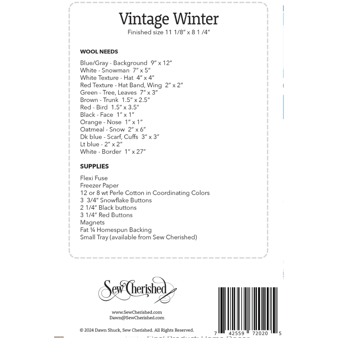 Sew Cherished ~ Vintage Winter Wool Applique Pattern
