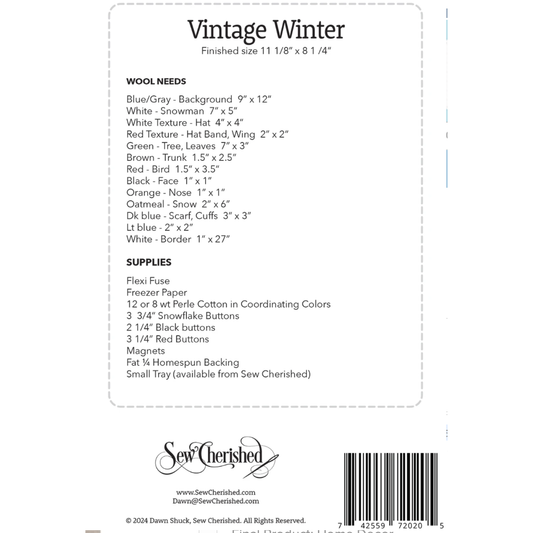 Sew Cherished ~ Vintage Winter Wool Applique Pattern