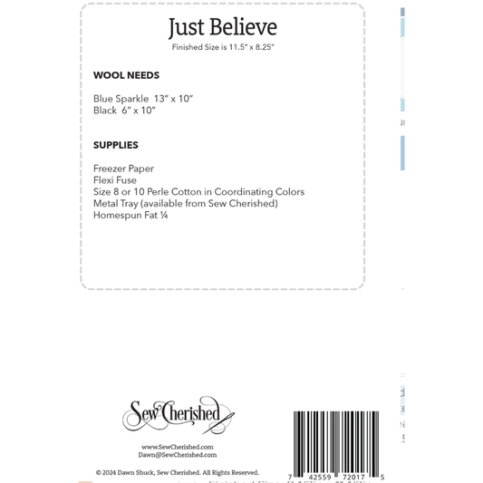 Sew Cherished ~ Just Believe Wool Applique Pattern