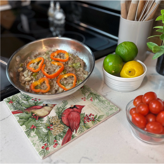 "Holiday Cardinal" Ceramic Stone Trivet 8" Square