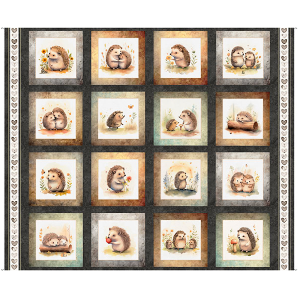 Hedgehugs ~ Hedgehog Picture Patches Panel ~ 31412 K Charcoal