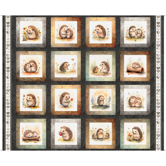 Hedgehugs ~ Hedgehog Picture Patches Panel ~ 31412 K Charcoal
