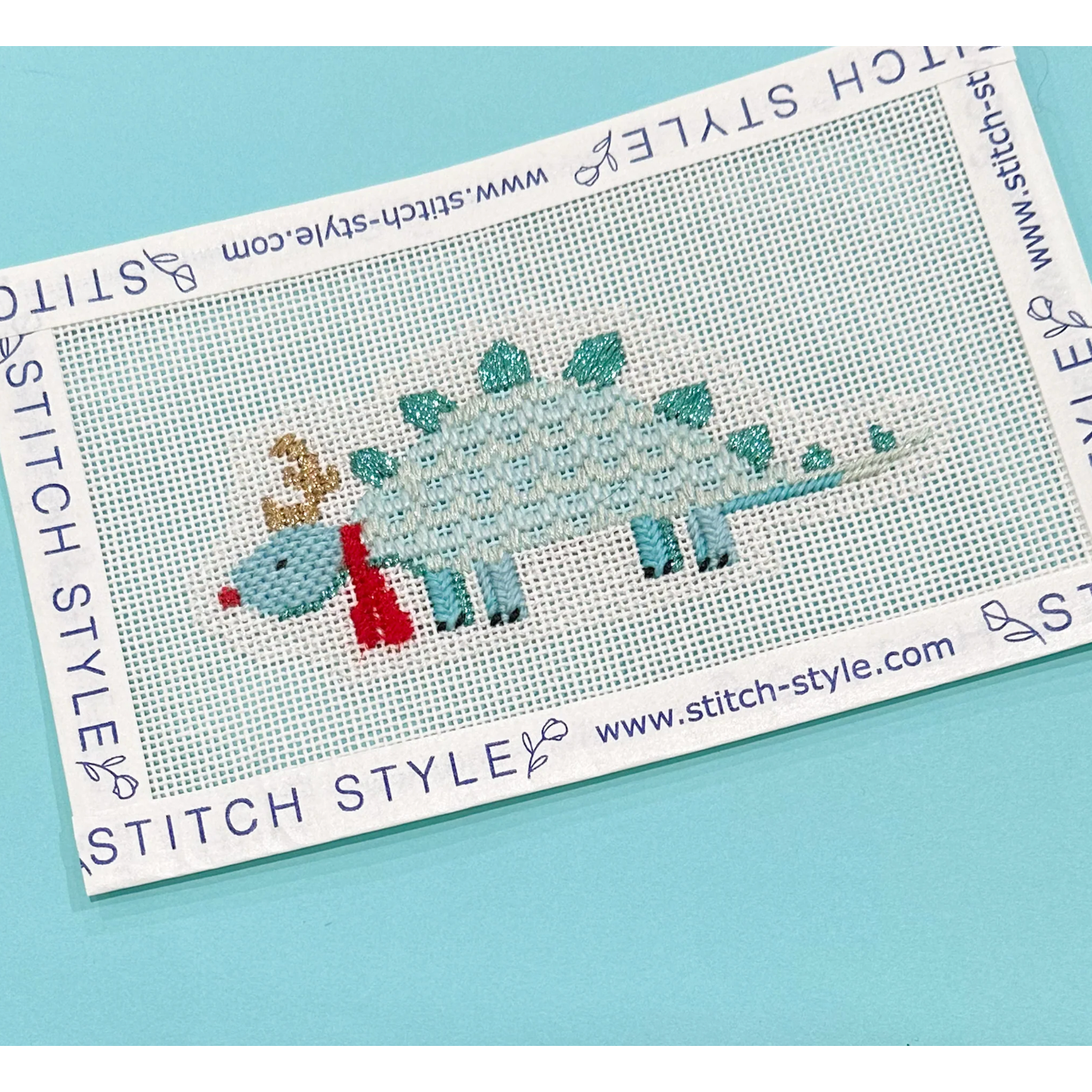 Stitch Style Needlepoint | Christmas Dinosaur Needlepoint Canvas - Stegosaurus