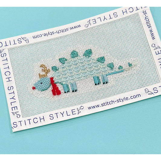 Stitch Style Needlepoint | Christmas Dinosaur Needlepoint Canvas - Stegosaurus