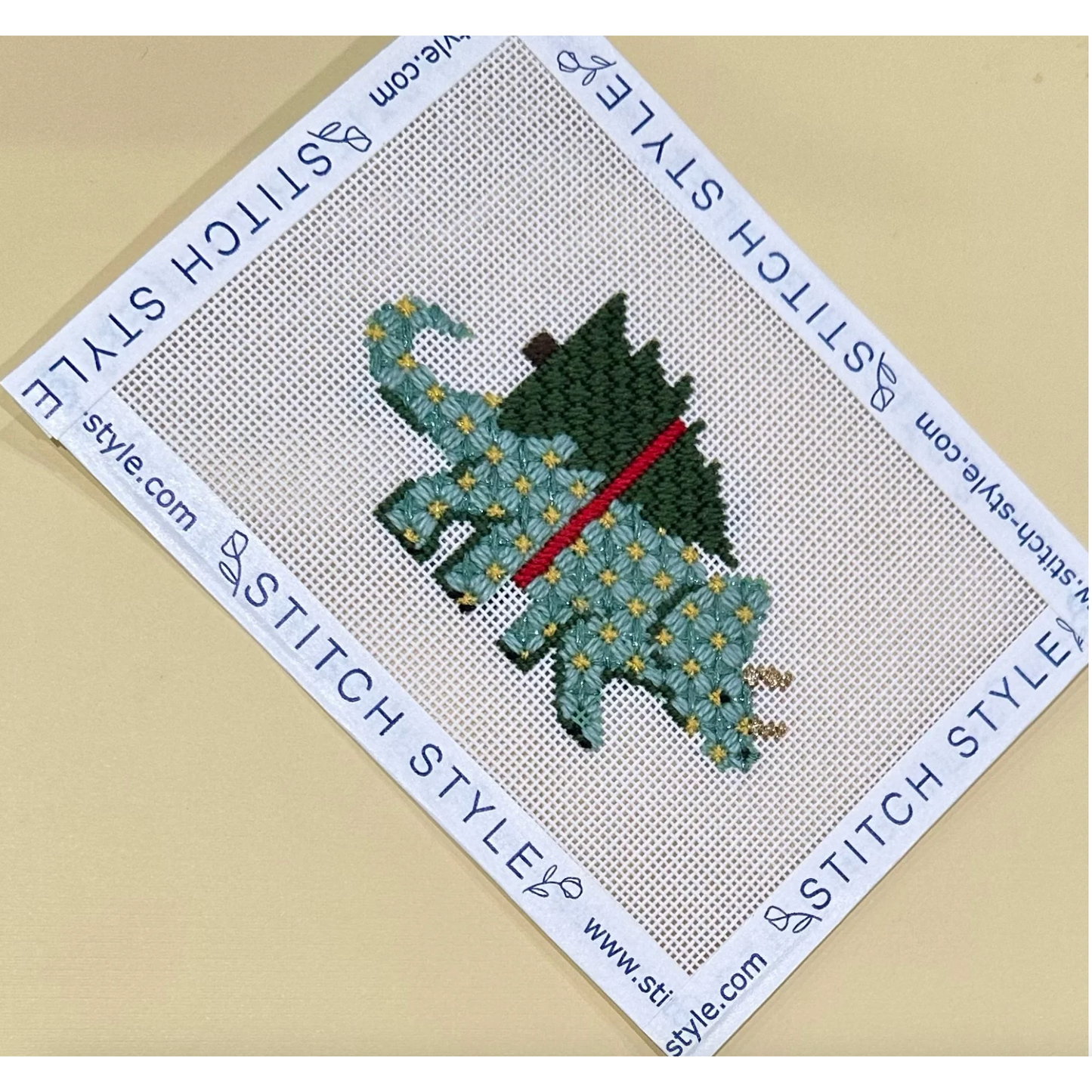 Stitch Style Needlepoint | Christmas Dinosaur Needlepoint Canvas - Triceratops