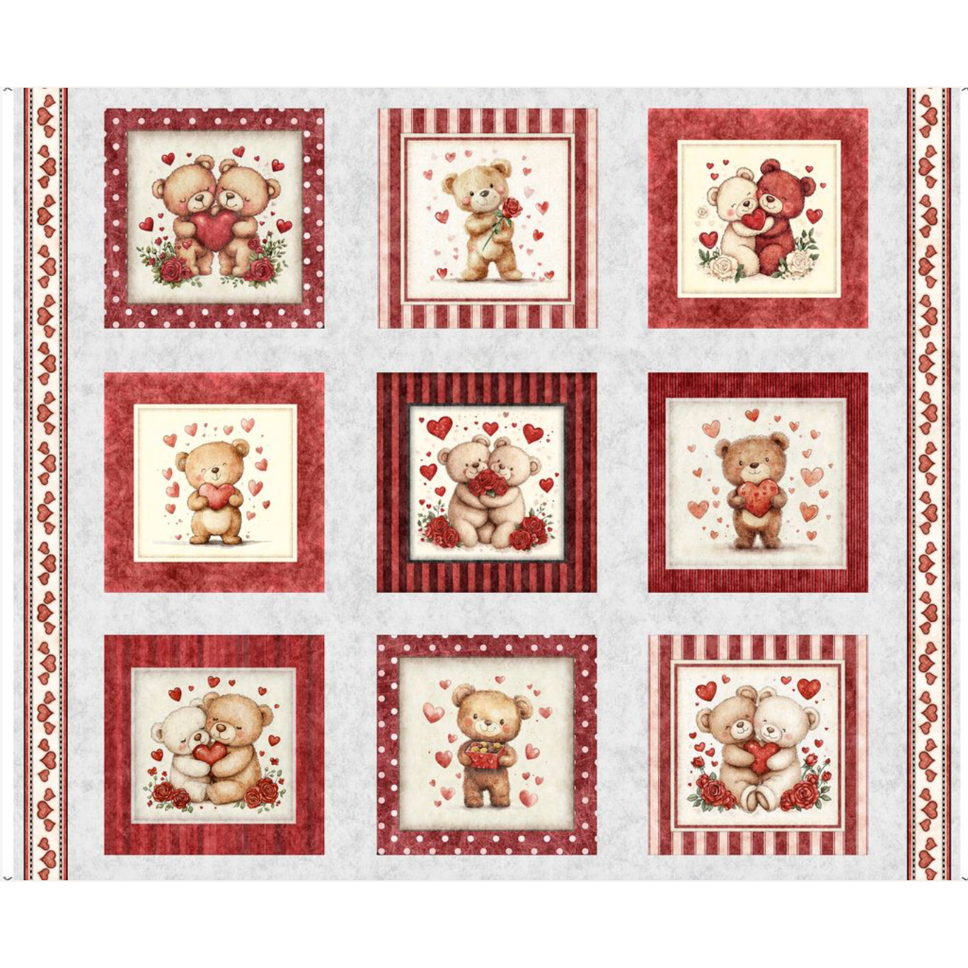 Hearts & Hugs ~ Bears & Hearts Picture Patches Panel ~ 31648 K Grey