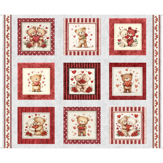 Hearts & Hugs ~ Bears & Hearts Picture Patches Panel ~ 31648 K Grey