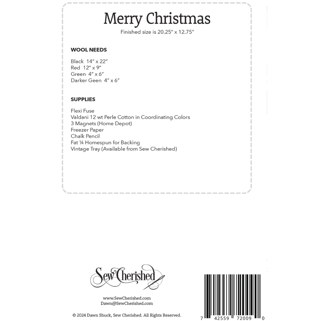 Sew Cherished ~ Merry Christmas Wool Applique Pattern