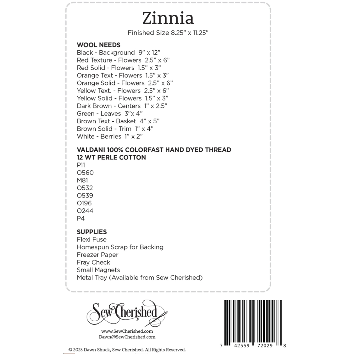 Sew Cherished ~ Zinnia Wool Applique Pattern