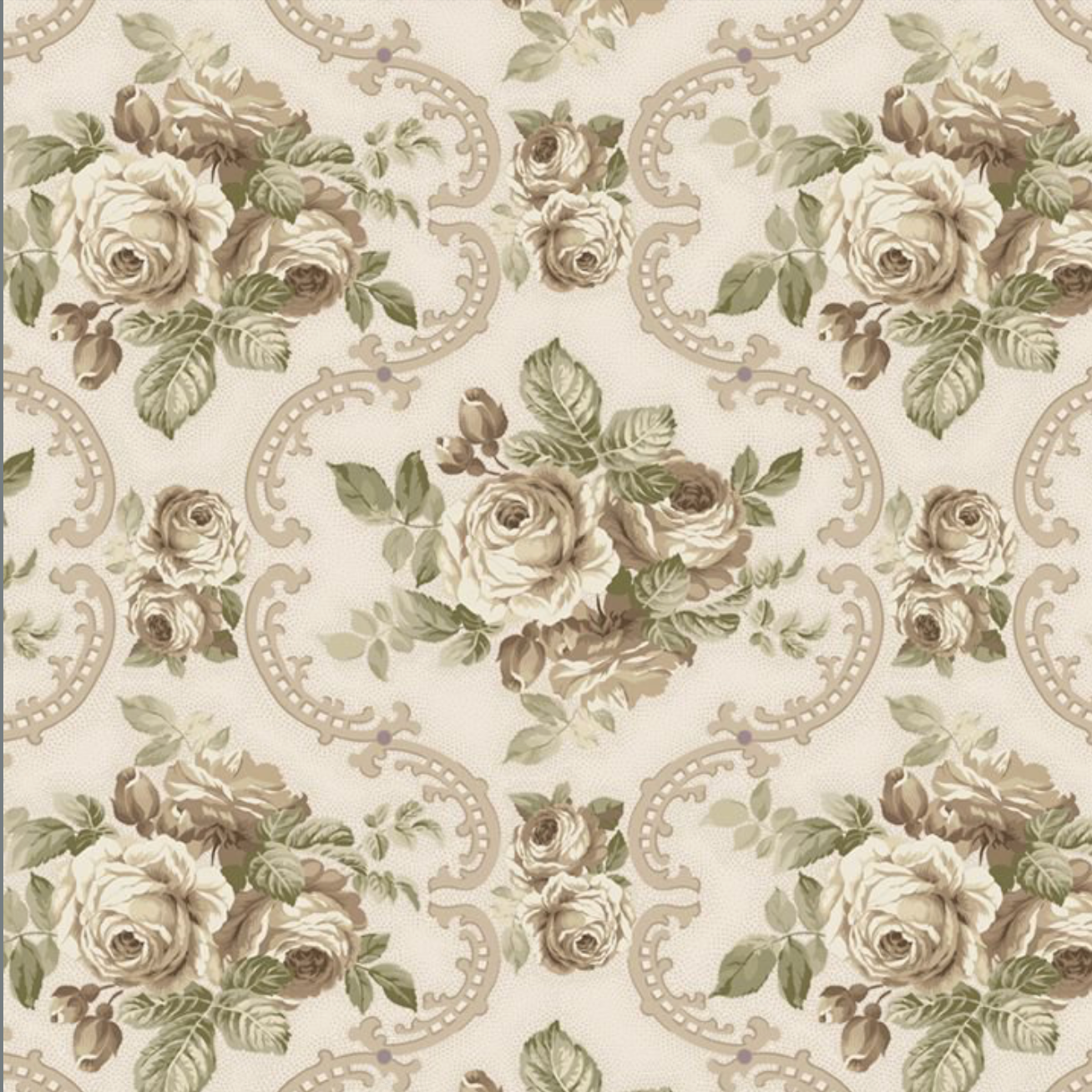 Lavender & Lace ~ Rose Medallion ~ R521506D  CREAM