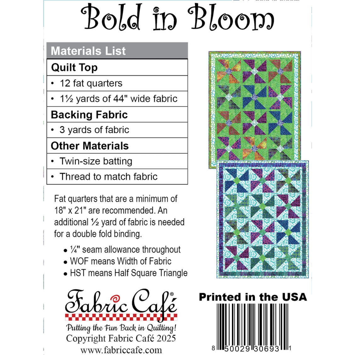 Fabric Cafe ~ Bold in Bloom Quilt Pattern