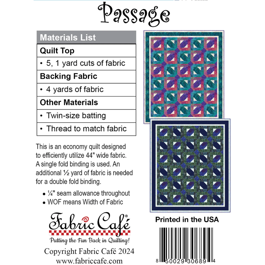 Fabric Cafe ~ Passsage Quilt Pattern