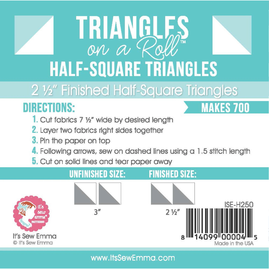 ﻿﻿It's Sew Emma ~ Triangles on a Roll 2-1/2in Half Square 50ft Roll