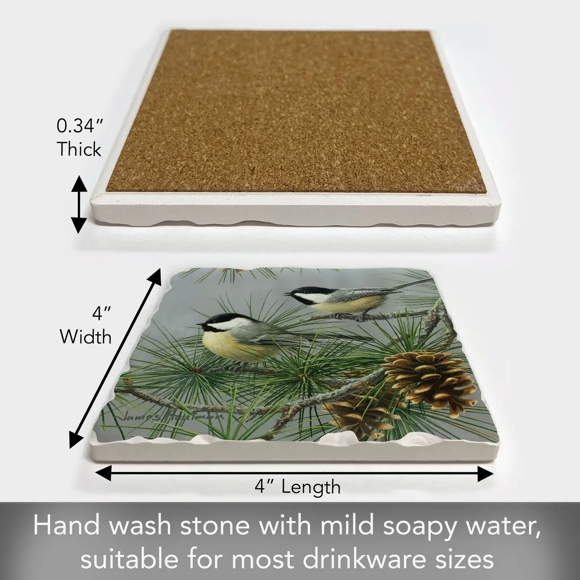 Chickadees Absorbent Stone Tumbled Tile Coaster