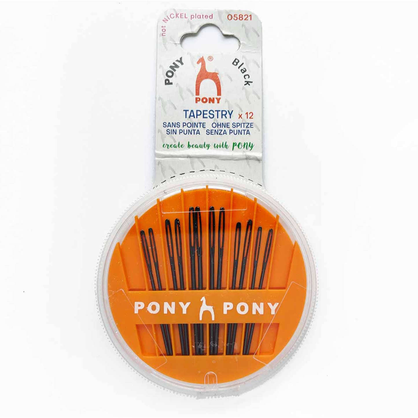 Pony Black Tapestry Needles with black eye in compact (sizes 18–22)