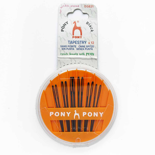 Pony Black Tapestry Needles with black eye in compact (sizes 18–22)