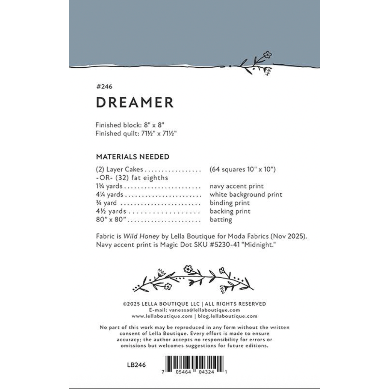 Lella Boutique ~ Dreamer Quilt Pattern and/or Kit