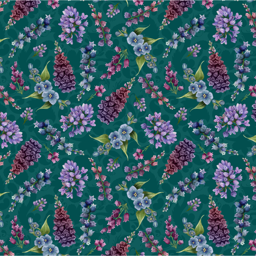 Wild Garden ~ Small Floral ~ W100-006-945 Teal