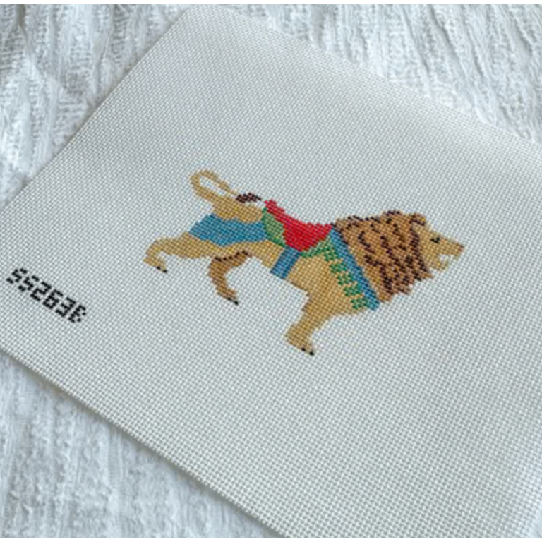 Stitch Style Needlepoint | Carousel Animals 18 mesh Needlepoint Canvas - Lion