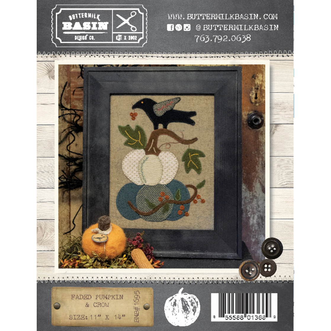 Buttermilk Basin ~ Faded Pumpkin & Crow Wool Appliqué Pattern
