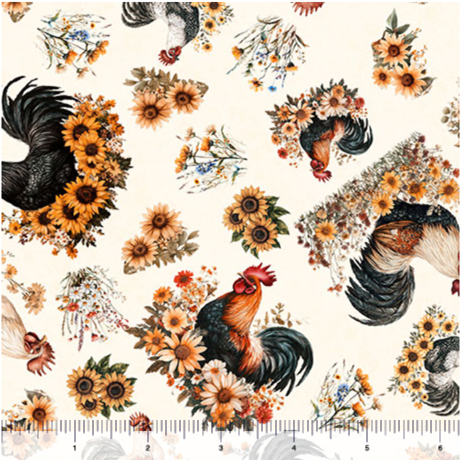 Rule the Roost ~ Tossed Roosters and Flowers ~ 31500-E
