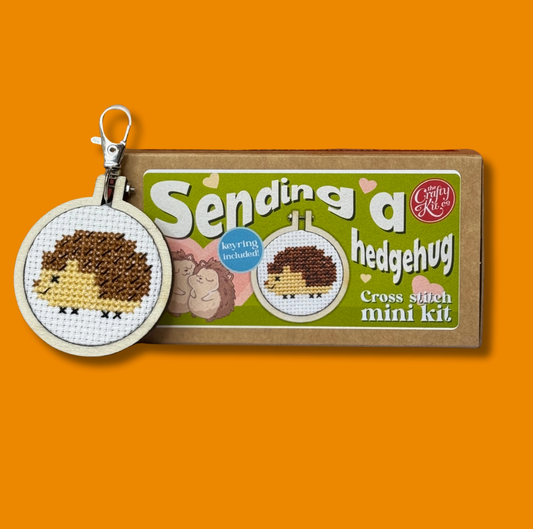The Crafty Kit Company | Mini Matchbox Cross Stitch Kit ~ Sending you a Hedgehug