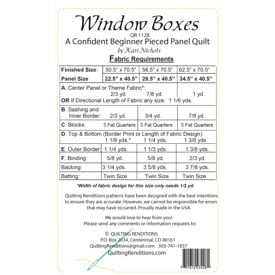 Quilting Renditions ~ Window Boxes Quilt Kit
