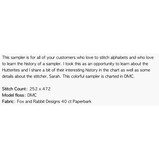 Jan Hicks Creates | Sarah Hofer 1947 - A Hutterite Sampler Reproduction MARKET 2026