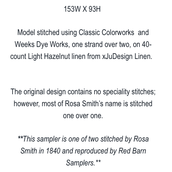 Red Barn Samplers | Rosa Smith 1840 Basket Sampler MARKET 2026