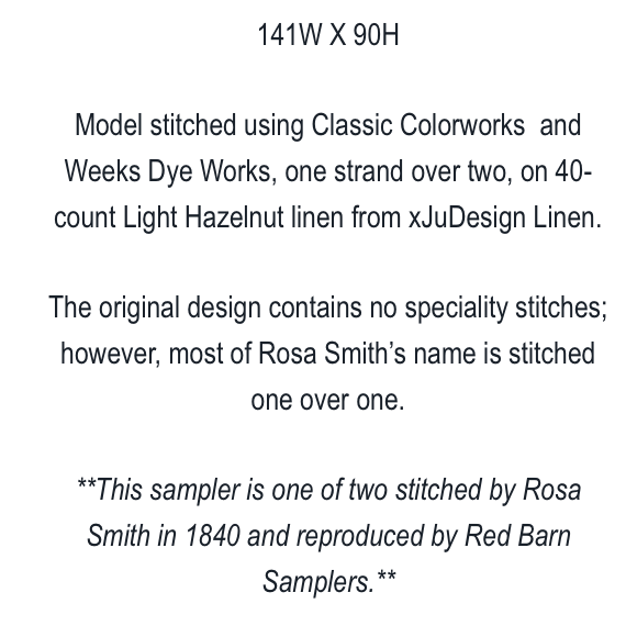 Red Barn Samplers | Rosa Smith 1840 Bird Sampler MARKET 2026