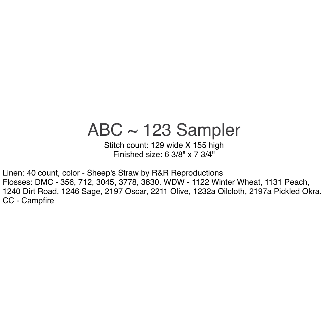 With Thy Needle & Thread  | ABC ~ 123 Sampler﻿ MARKET 2026