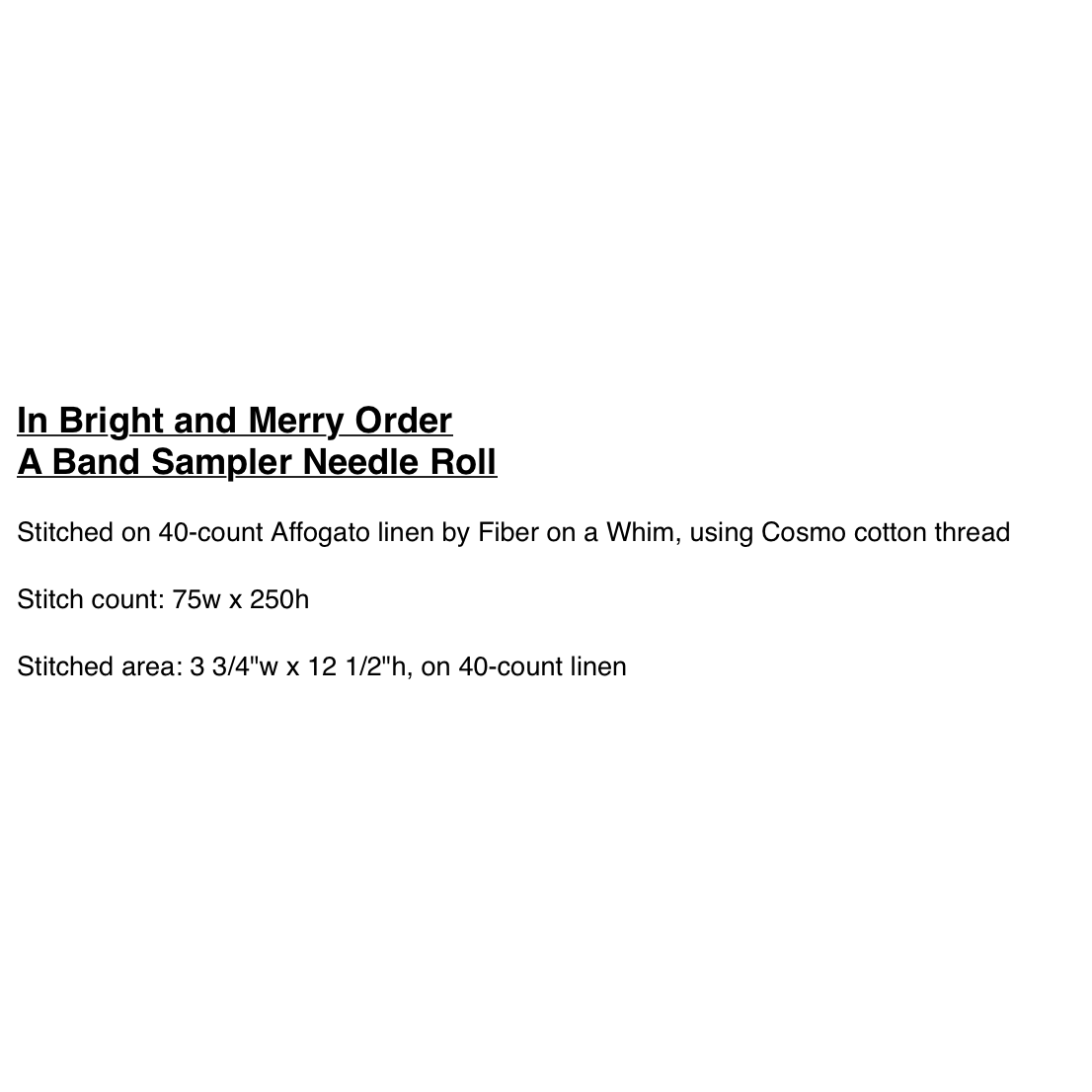 My Sister's Samplers | In Bright and Merry Order A Band Sampler Needle Roll MARKET 2026