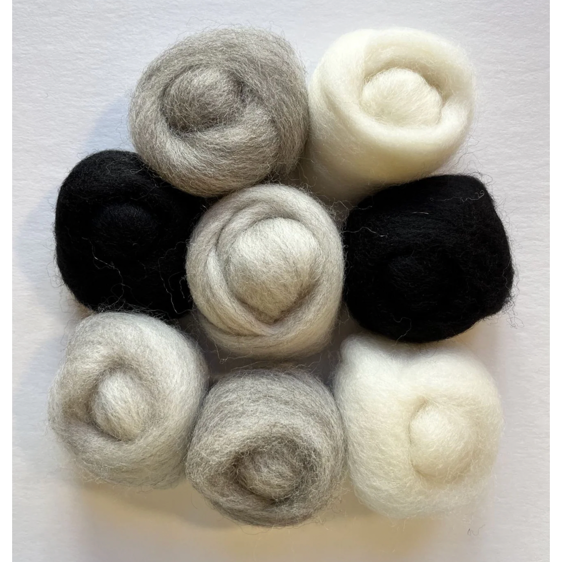 Wool Roving ~ Assortment Grayscale