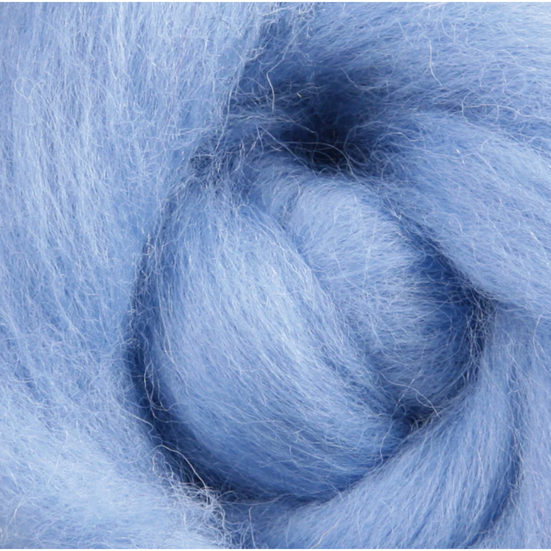 Wistyria Editions ~ Sky Blue Wool Roving 14"