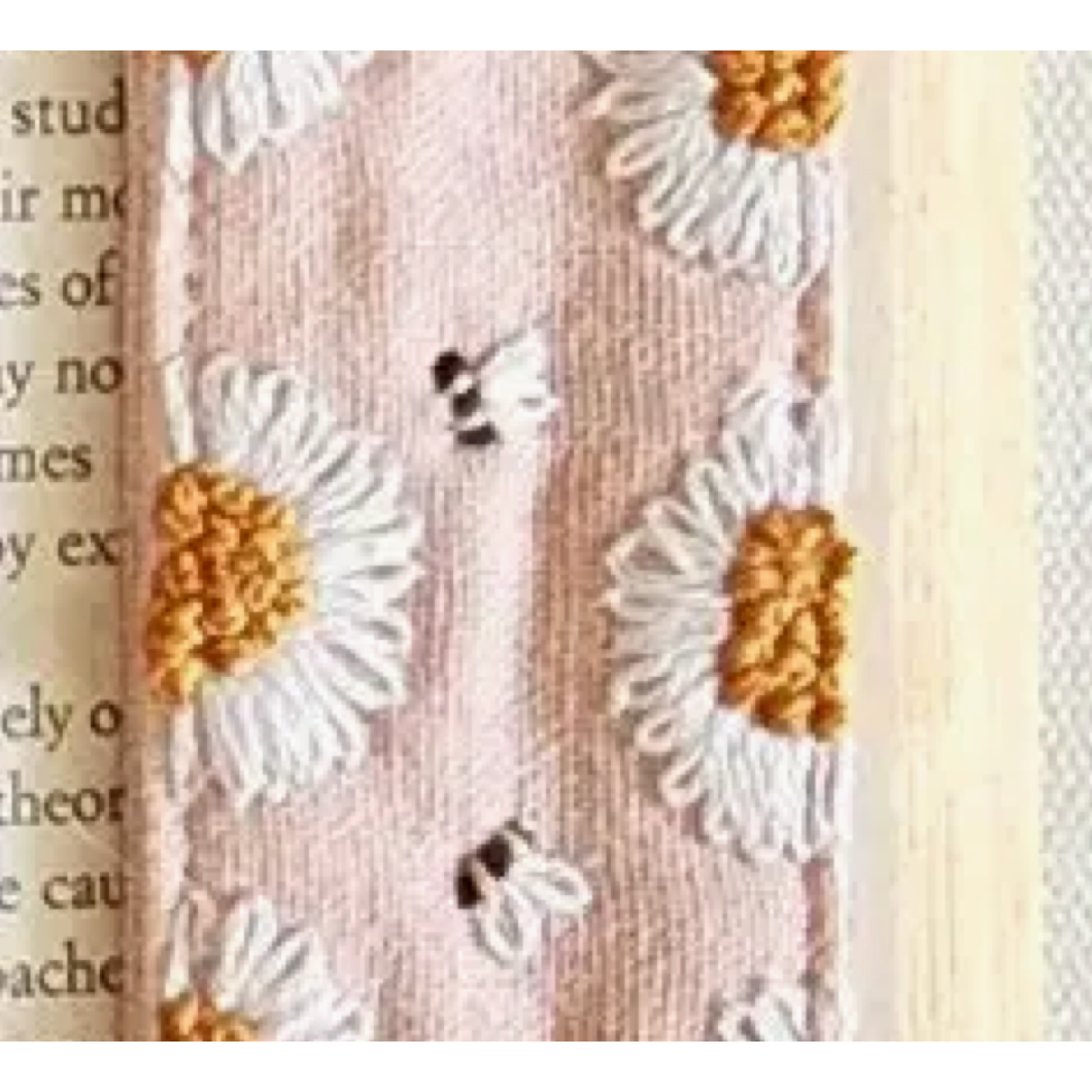 Retro Linen Bookmark with Cute Floral Embroidery